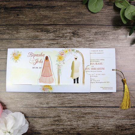 ABC 1303 Sliding Bride & Groom Yellow Floral Invitation