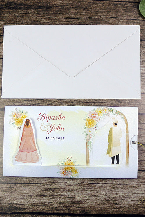 Load image into Gallery viewer, ABC 1303 Sliding Bride &amp; Groom Yellow Floral Invitation
