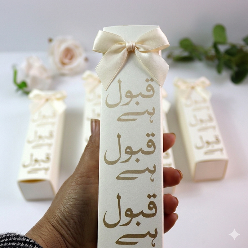 Nikah "Qabool Hai " Tube favour box with a Embellishment