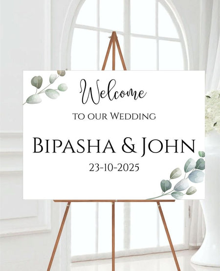 Elegant entrance sign with botanical-inspired green leaf details. Shadicards Birmingham