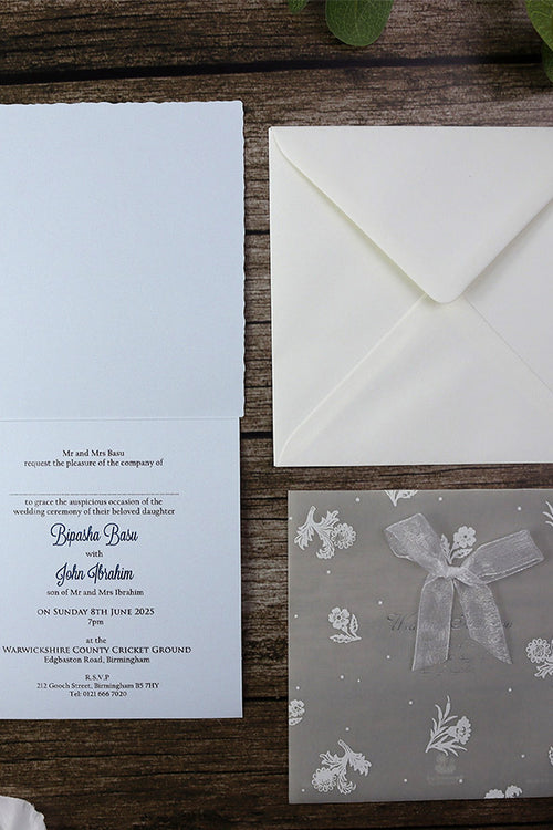 Load image into Gallery viewer, 2006 silver floral wedding invitation
