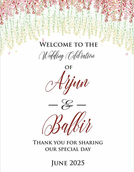 Elegant A1 wedding entrance sign with botanical floral design, perfect for bridal showers and receptions and Shadi Entrance