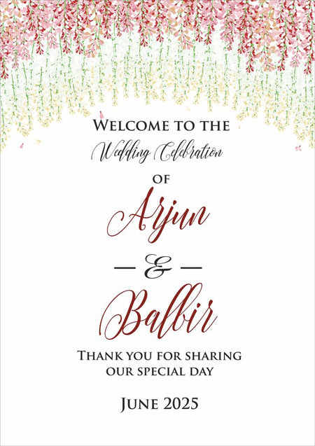 Elegant A1 wedding entrance sign with botanical floral design, perfect for bridal showers and receptions and Shadi Entrance