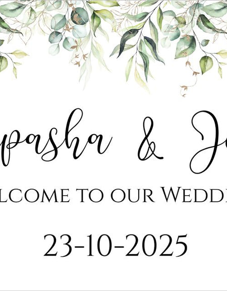 Green leaves design foam board wedding welcome sign which can be 
custom welcome sign wedding