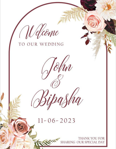 Detail of the maroon arch border on the 2020 Welcome Board, highlighting its elegant and sophisticated design.