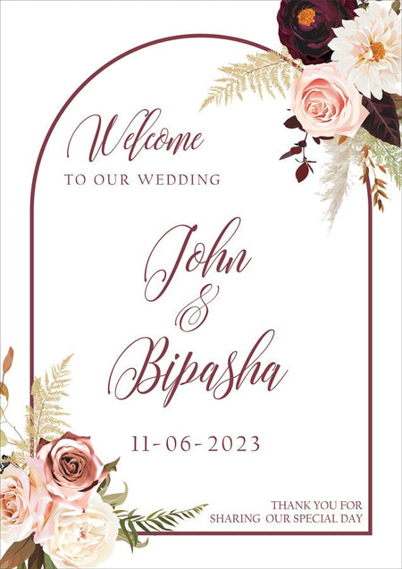 Detail of the maroon arch border on the 2020 Welcome Board, highlighting its elegant and sophisticated design.