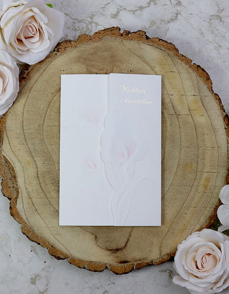 Pink Embossed Lilies Flower Wedding Invitations Cards Panache 2022