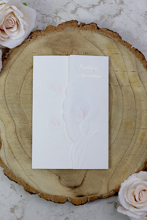 Load image into Gallery viewer, Pink Embossed Lilies Flower Wedding Invitations Cards Panache 2022
