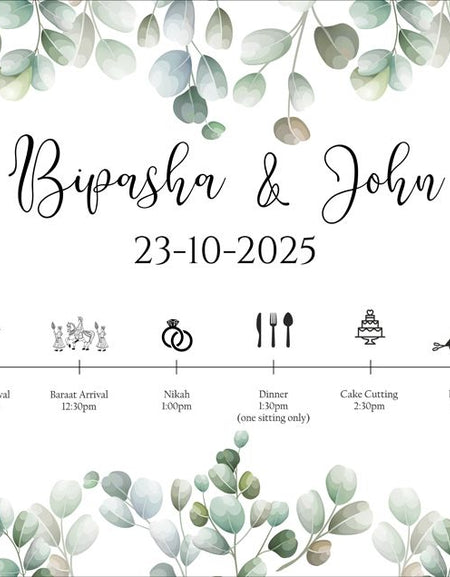 custom welcome wedding sign poster with green garden leaves for summer wedding