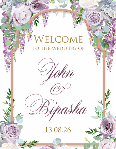 1047 – A1 Mounted Purple Floral Bride & Groom Entrance Welcome Poster