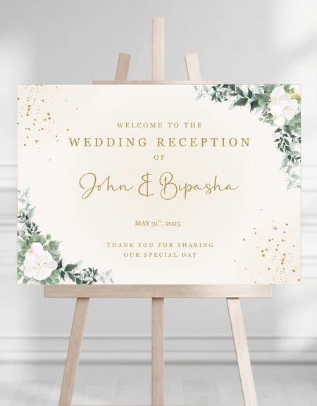Elegant floral entrance sign with botanical accents. diamond wedding cards