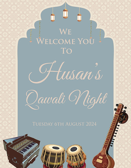 Indian Pakistani Mehrab-style entrance board for Qawwali concert or wedding event saddi card