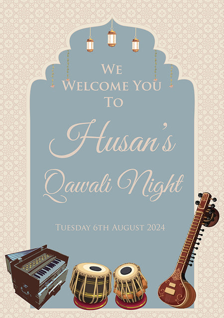 Indian Pakistani Mehrab-style entrance board for Qawwali concert or wedding event saddi card