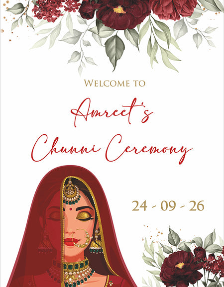Anand Karaj Chuni Welcome Board sign poster for Sikh Punjabi Wedding Stationery