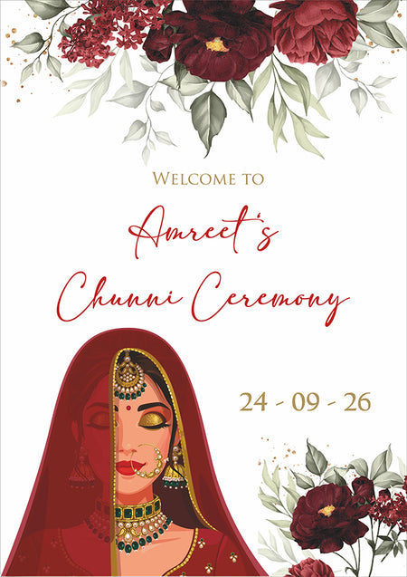 Anand Karaj Chuni Welcome Board sign poster for Sikh Punjabi Wedding Stationery