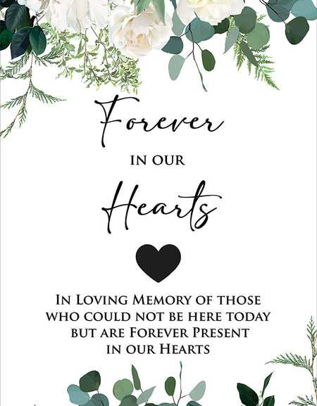 Close-up detail of 2055 Remembrance Sign, highlighting the ivory and white flowers and green leaves, symbolizing peace, love, and remembrance