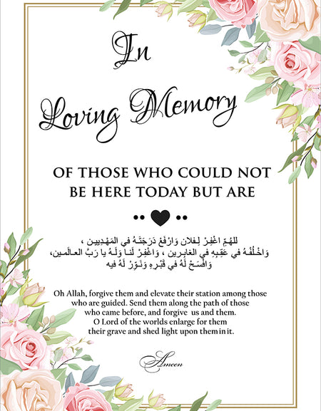 A1 personalised portrait Wedding welcome poster mounted on board can be placed on easel with Pink & peach floral pattern in two corners