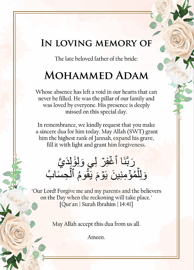 2066 A1 In Loving Memory Sign - White & Ivory Roses Corner Design