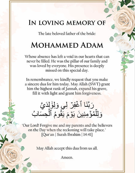 2066 A1 In Loving Memory Sign - White & Ivory Roses Corner Design