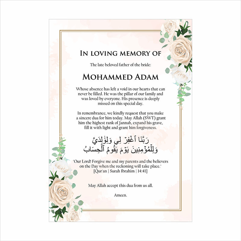 2066 A1 In Loving Memory Sign - White & Ivory Roses Corner Design