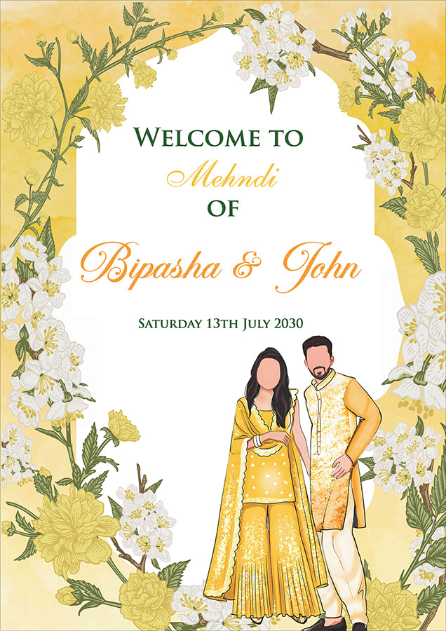 2067 – A1 Yellow Floral Desi Design Mehndi / dholki Poster