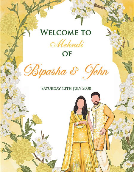 2067 – A1 Yellow Floral Desi Design Mehndi / dholki Poster