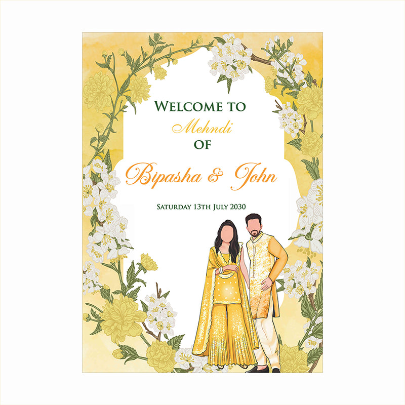 2067 – A1 Yellow Floral Desi Design Mehndi / dholki Poster