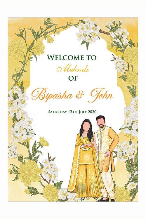 Load image into Gallery viewer, 2067 – A1 Yellow Floral Desi Design Mehndi / dholki Poster
