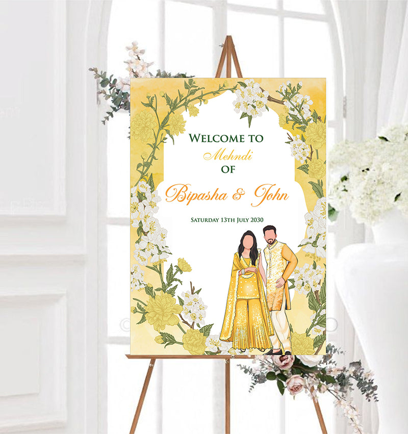 2067 – A1 Yellow Floral Desi Design Mehndi / dholki Poster
