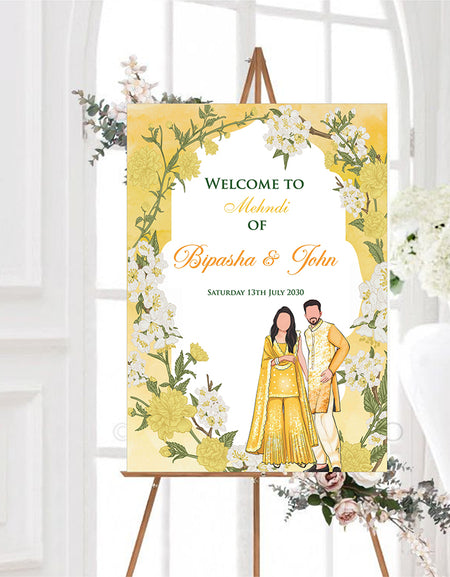 2067 – A1 Yellow Floral Desi Design Mehndi / dholki Poster