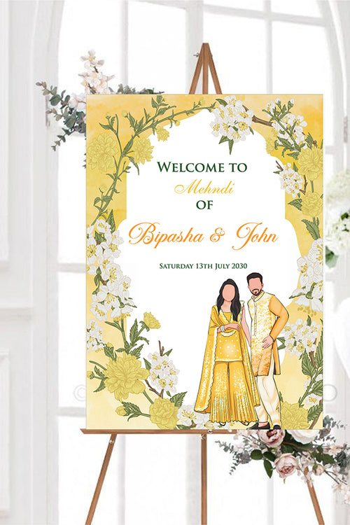 Load image into Gallery viewer, 2067 – A1 Yellow Floral Desi Design Mehndi / dholki Poster
