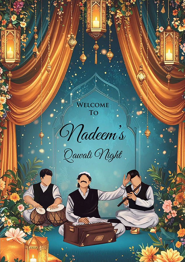 2070 – A1 Blue and Rust Qawali poster