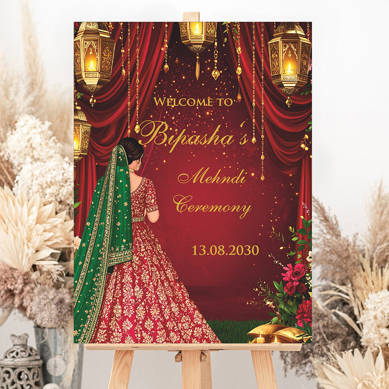 2071 – A1 Red and Green Mehndi / Dholki / Pre wedding poster