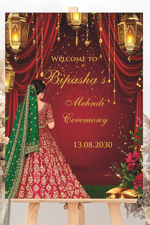 Load image into Gallery viewer, 2071 – A1 Red and Green Mehndi / Dholki / Pre wedding poster
