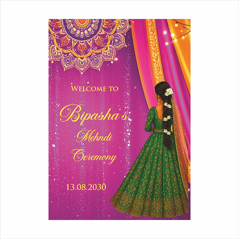 2072 – A1 Pink, Yellow and Green Mehndi / Dholki / Pre wedding poster
