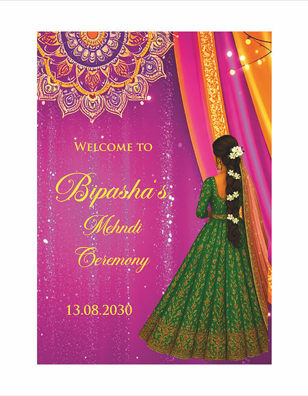 2072 – A1 Pink, Yellow and Green Mehndi / Dholki / Pre wedding poster