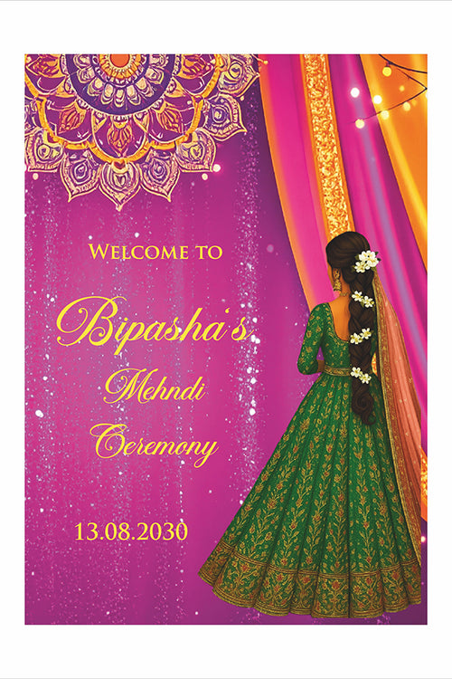 Load image into Gallery viewer, 2072 – A1 Pink, Yellow and Green Mehndi / Dholki / Pre wedding poster
