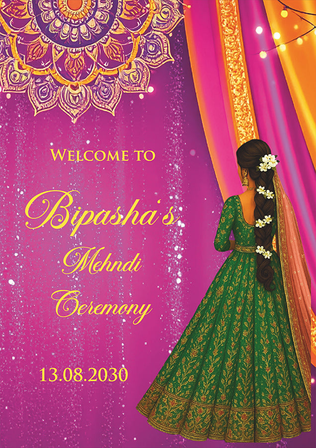 2072 – A1 Pink, Yellow and Green Mehndi / Dholki / Pre wedding poster