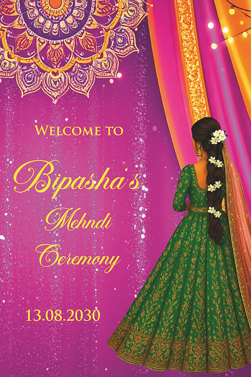 Load image into Gallery viewer, 2072 – A1 Pink, Yellow and Green Mehndi / Dholki / Pre wedding poster
