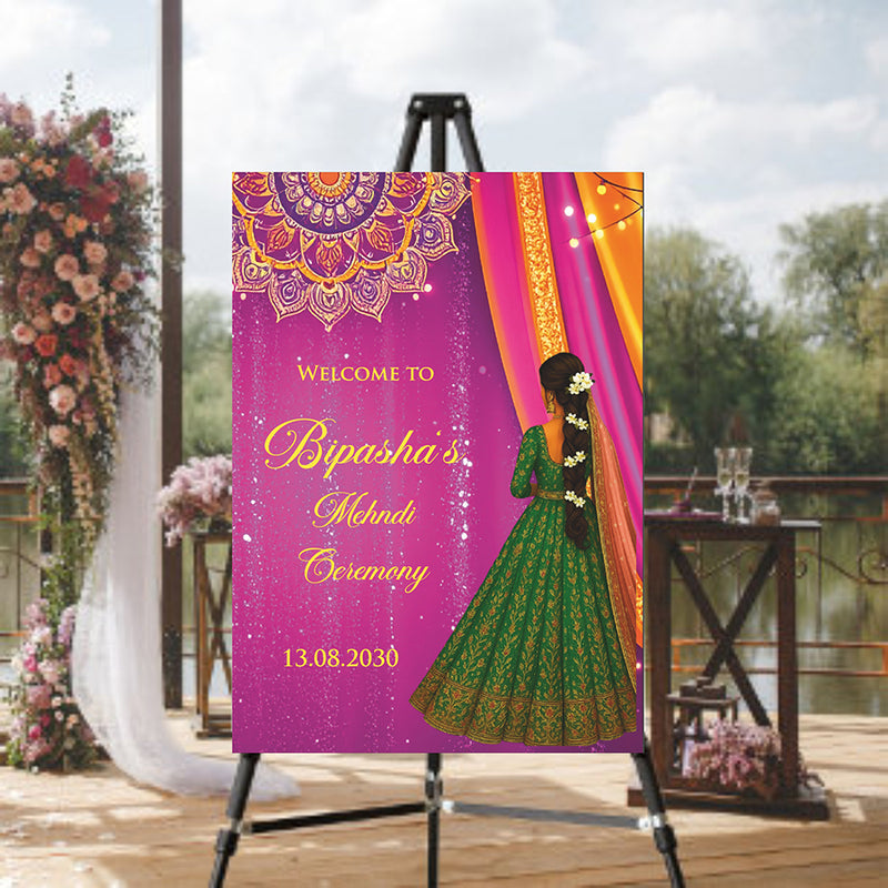 2072 – A1 Pink, Yellow and Green Mehndi / Dholki / Pre wedding poster