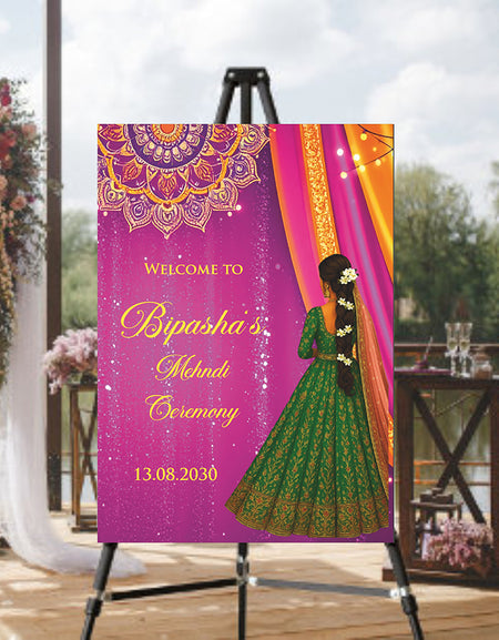 2072 – A1 Pink, Yellow and Green Mehndi / Dholki / Pre wedding poster