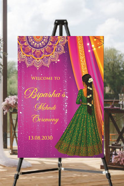 Load image into Gallery viewer, 2072 – A1 Pink, Yellow and Green Mehndi / Dholki / Pre wedding poster
