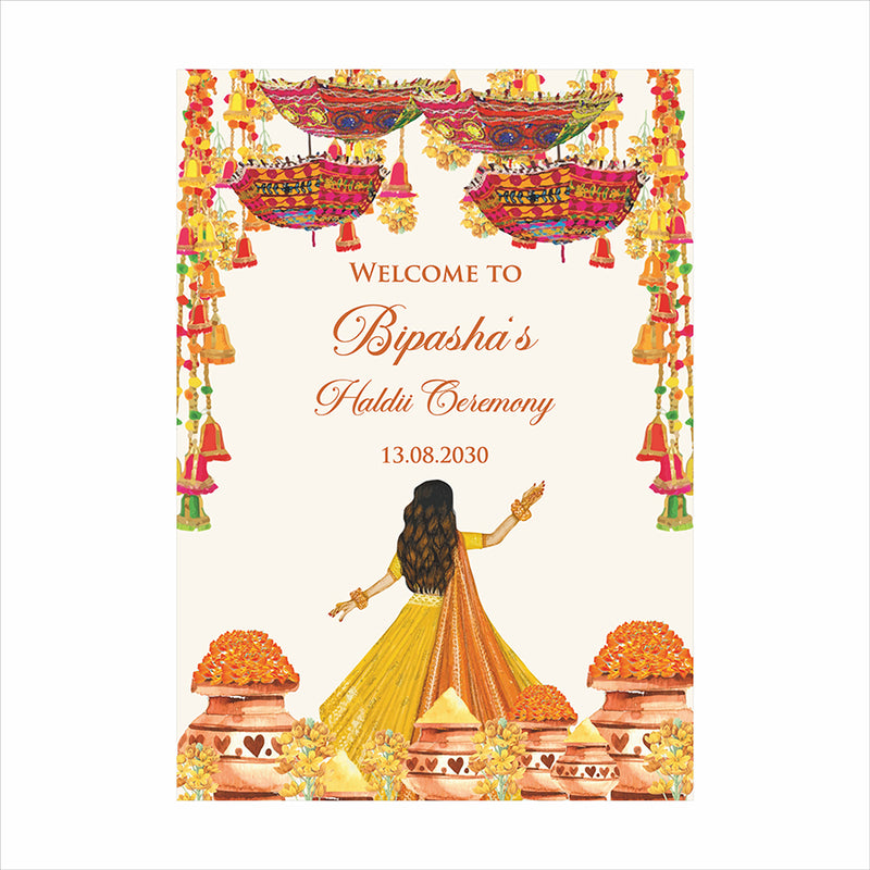 2073 – A1 Yellow and Orange Mehndi / Dholki / Haldi / Pre wedding poster