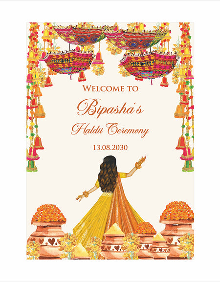 2073 – A1 Yellow and Orange Mehndi / Dholki / Haldi / Pre wedding poster