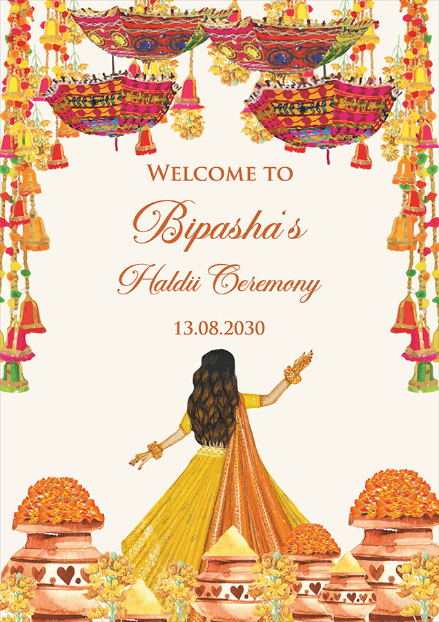 2073 – A1 Yellow and Orange Mehndi / Dholki / Haldi / Pre wedding poster