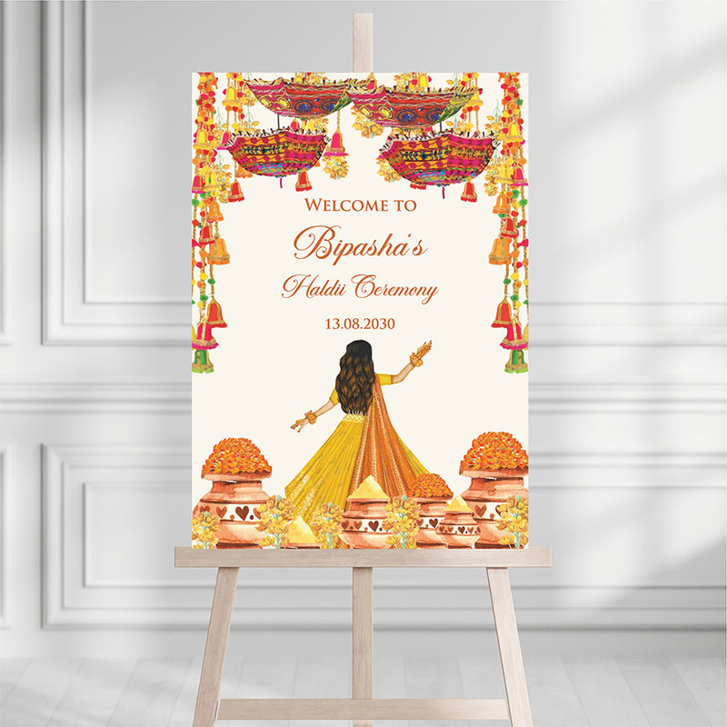 2073 – A1 Yellow and Orange Mehndi / Dholki / Haldi / Pre wedding poster