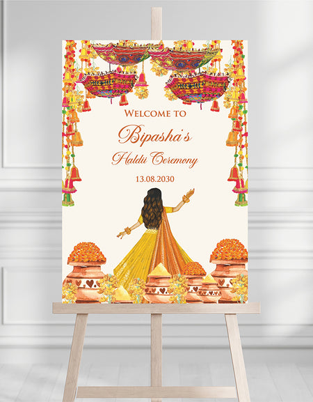 2073 – A1 Yellow and Orange Mehndi / Dholki / Haldi / Pre wedding poster