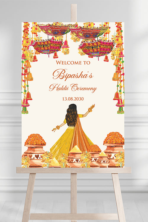 Load image into Gallery viewer, 2073 – A1 Yellow and Orange Mehndi / Dholki / Haldi / Pre wedding poster
