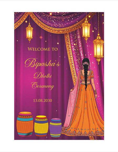 2074 – A1 Purple and Orange Mehndi / Dholki / Haldi / Pre wedding poster