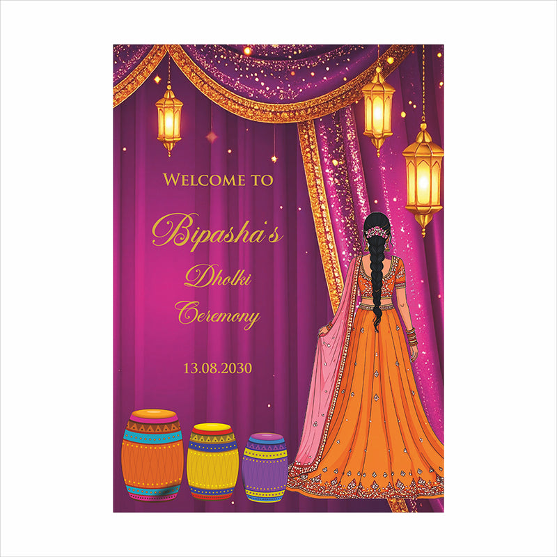 2074 – A1 Purple and Orange Mehndi / Dholki / Haldi / Pre wedding poster